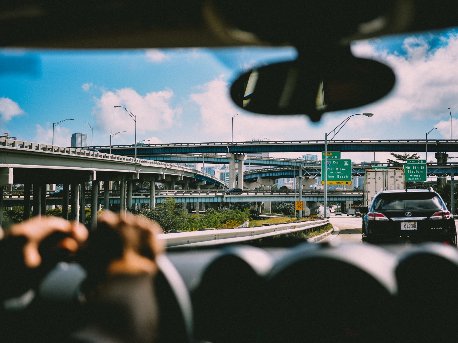 Driver on Florida highway at Port Miami exit